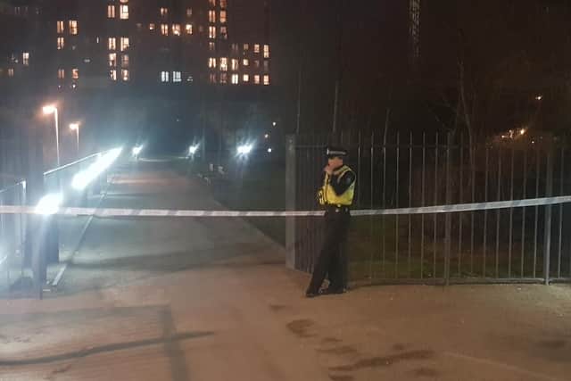 The police cordon that has been out in place near the canal tonight.