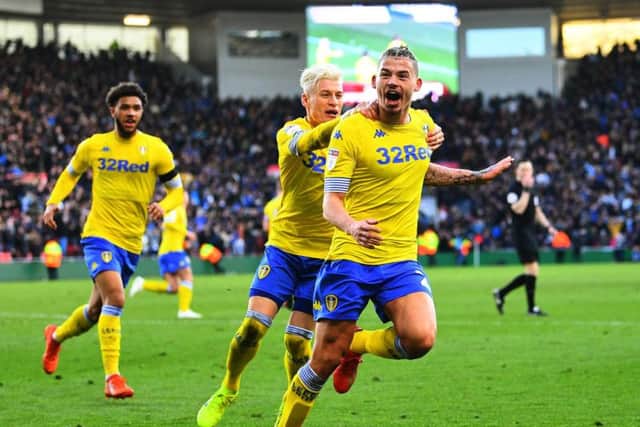 Leeds United midfielder Kalvin Phillips celebrates leveller at Middlesbrough last week.