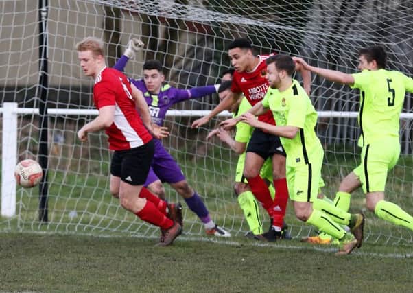 Action from Knaresborough Town's 5-0 defeat to Thackley. Picture: Craig Dinsdale.