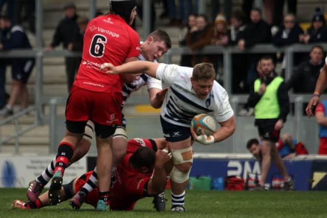 Nick Mayhew tries to make ground for Yorkshire Carnegie against Jersey Reds Picture: Andrew Varley.