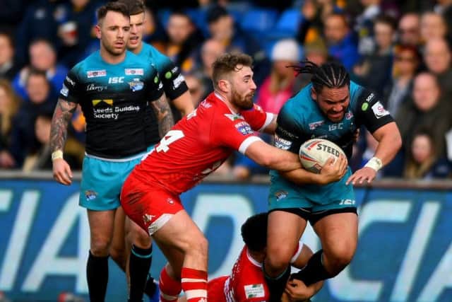 Konrad Hurrell on the charge against Salford.
