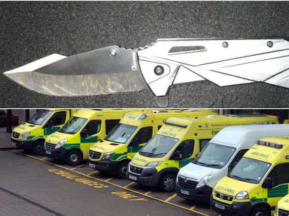 NHS data has revealed that admissions to Leeds hospitals for patients with stab wounds has risen by 40 per cent.
Top: A knife recently confiscated by West Yorkshire Police