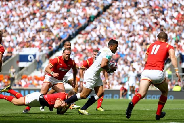 Luther Burrell scores for England against Wales at Twickenham in 2016. Picture Gareth Fuller/PA Wire.