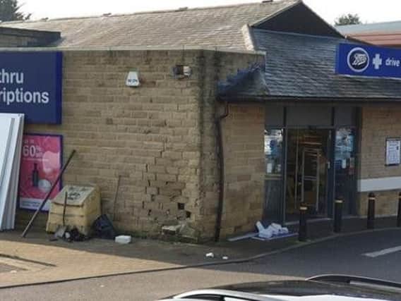 Damage to the brickwork at Boots in Guiseley. Photo by Dylan Colley
