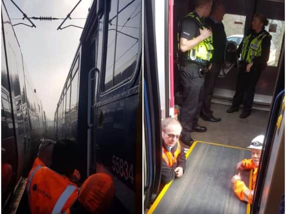 British Transport Police helping Network Rail get passengers off a train near Kirkstall. (Photo: British Transport Police West Yorkshire)