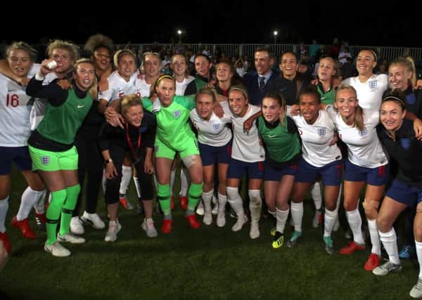 England Women players and manager Phil Neville at the 2018 FIFA Women's World Cup. PIC: Nick Potts/PA Wire