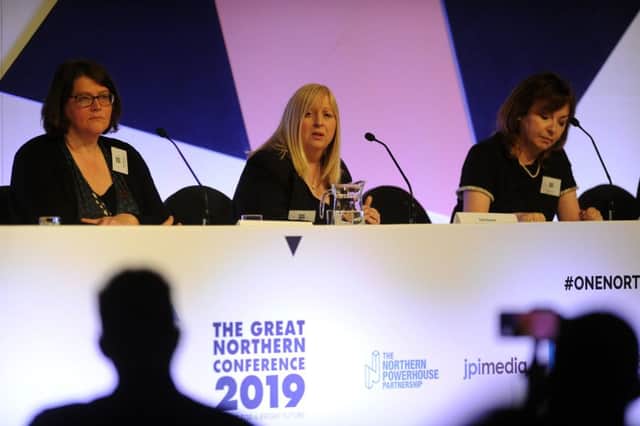 26 February 2019 ......   Elaine Bowker CE City of Liverpool College speaking at The Great Northern Conference 2019 at New Dock, Royal Armouries in Leeds. Picture Tony Johnson.