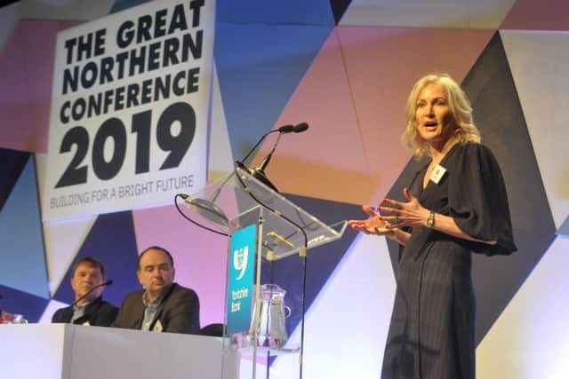 26 February 2019 ...... Helen Oldham, of Northinvest speaking at The Great Northern Conference 2019 at New Dock, Royal Armouries in Leeds. Picture Tony Johnson.