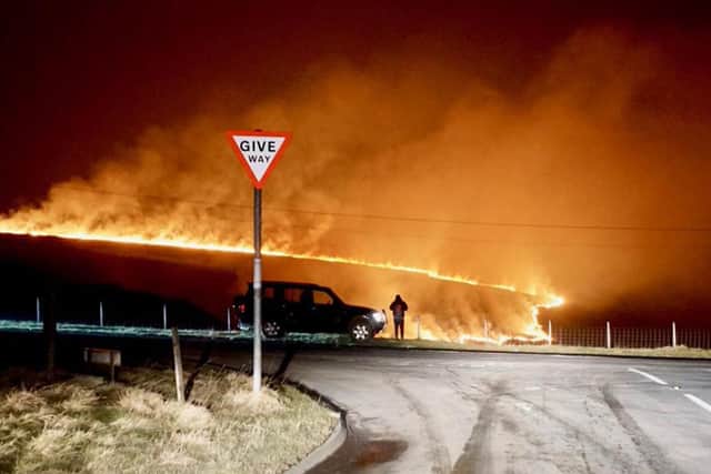 The fire at Saddleworth Moor which has spread over 1.5km.
