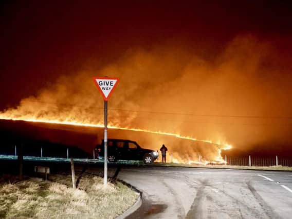 The fire at Saddleworth Moor which has spread over 1.5km.