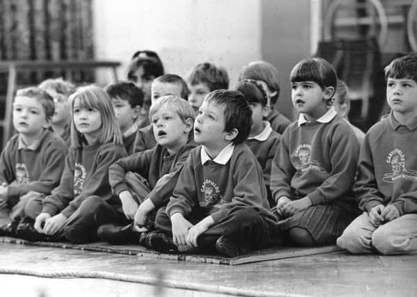 Old school.
Children watch the school play at Castlefield Infant Scool, Todmorden, March 1995.