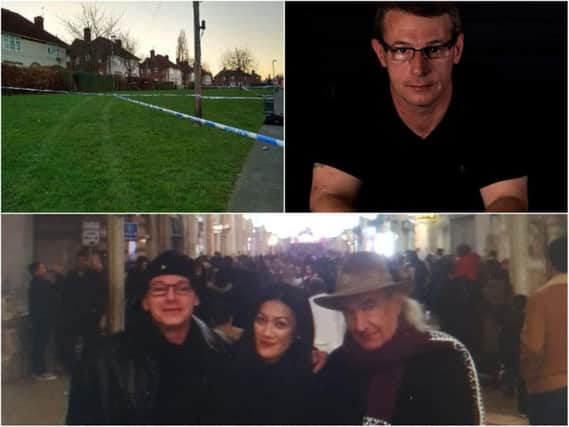 From top left: The scene of the stabbing, St John Lewis,  St John Lewis with his stepsister, Vhe Mendoza, and father Alfie Lewis.