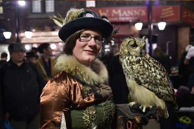 The Leeds Steampunk Market   at Abbey House Museum, Abbey Walk, Leeds,  Saturday 2nd & Sunday 3rd March 2019.
  There was a  flying display from Frankie one of  Amy Jo Lawranceâ¬"s owls  from Wakefield of  The Flying Squadron on both days