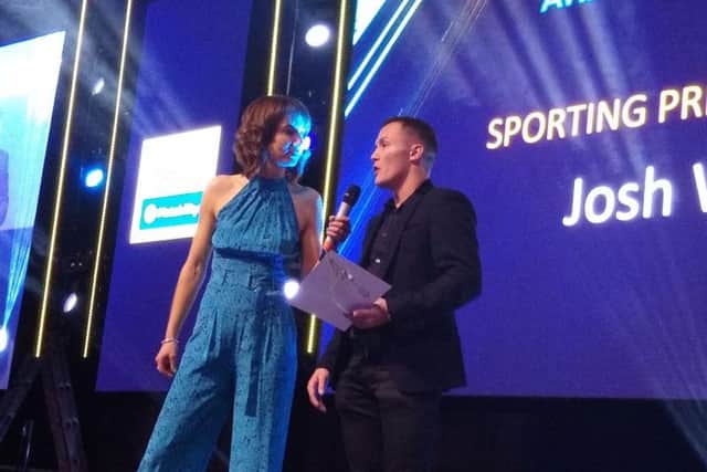 Josh Warrington picking up the Sporting Pride of Leeds Award at the First Direct Arena.