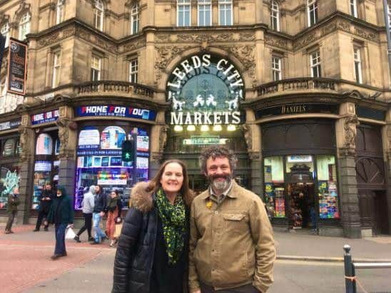Michael Sheen outside Kirkgate Market in Leeds
