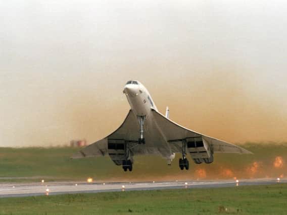 A Concorde takes off at Leeds Bradford Airport.