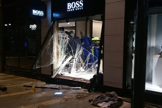 The scene of the ram raid at Hugo Boss