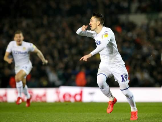 Leeds United's Pablo Hernandez celebrate his opening goal against West Brom.