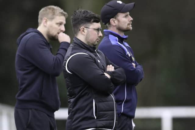 Hunslet Warriors head coach Jonathan Schofield (centre) and assistant Gary Mclelland (right). Picture: Ainsley Bennett.