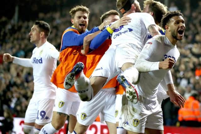 Leeds United's player celebrate a goal from Patrick Bamford during Friday's 4-0 thrashing of West Brom.