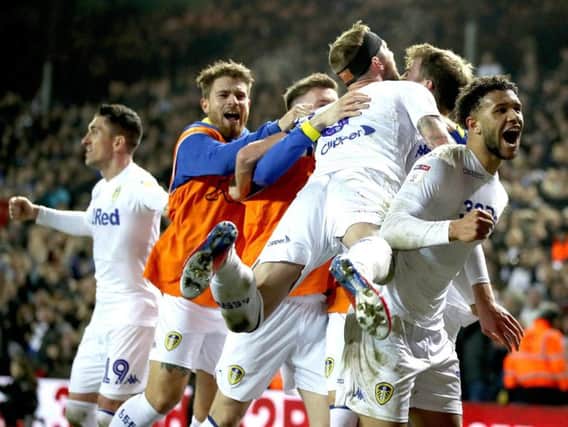 Leeds United's player celebrate a goal from Patrick Bamford during Friday's 4-0 thrashing of West Brom.