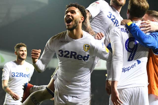 Leeds United forward Tyler Roberts celebrates at Elland Road against West Brom.
