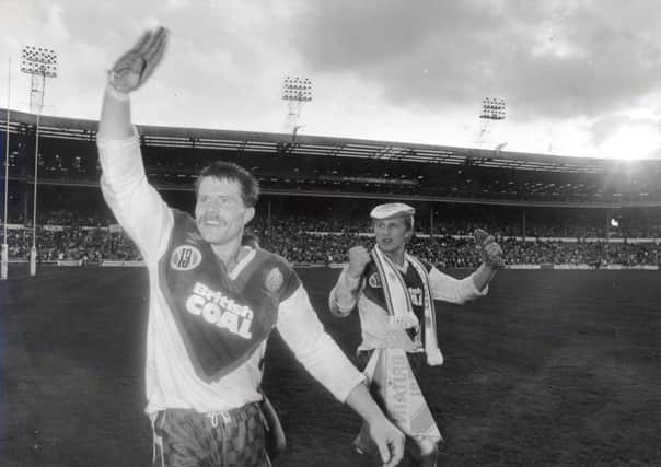 Paul Dixon (left) and Denis Betts - pictured at Wembley after Great Britain's 1990 first Test win against Australia. 

(Picture: Steve Riding)