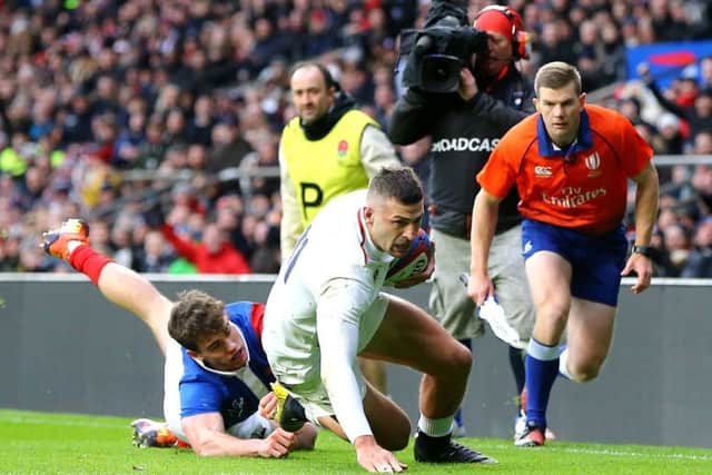 England's Jonny May scores his side's second try of the game against France last month. Picture: Gareth Fuller/PA