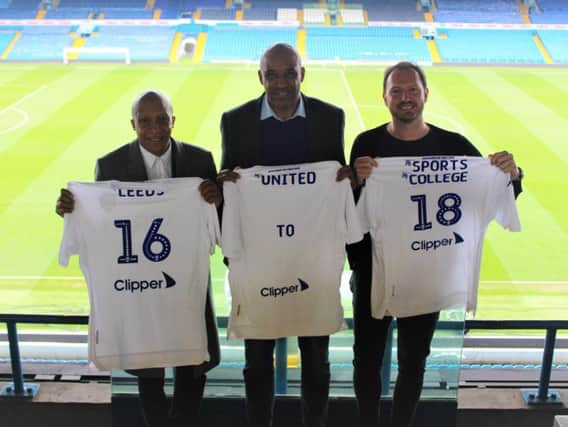 Andy Kiwomya, Brian Deane and Noel Whelan launch the Leeds United Sports College at Elland Road.