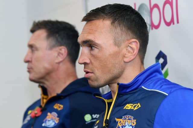 Leeds Rhinos' director of rugby Kevin Sinfield, pictured with new head coach, Dave Furner, left.