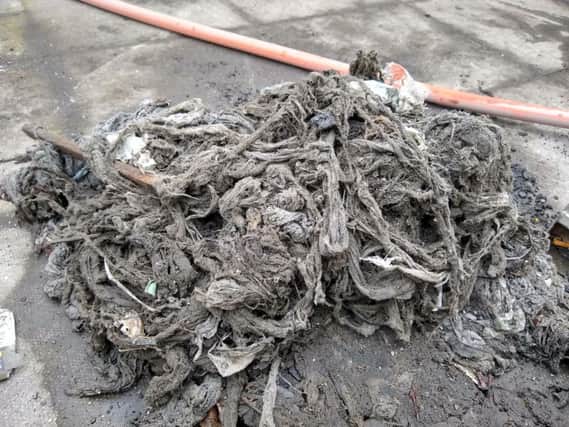 A pile of wet wipes sucked out from the sewers in Cross Green.