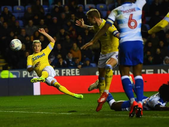 FLYING: Leeds United and Gjanni Alioski, left, in firm control at Reading. Picture by Jonathan Gawthorpe.