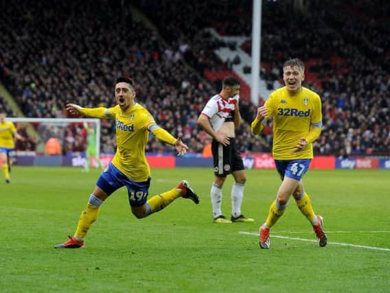 Leeds United midfielder Pablo Hernandez celebrates his winner over Sheffield United in December.