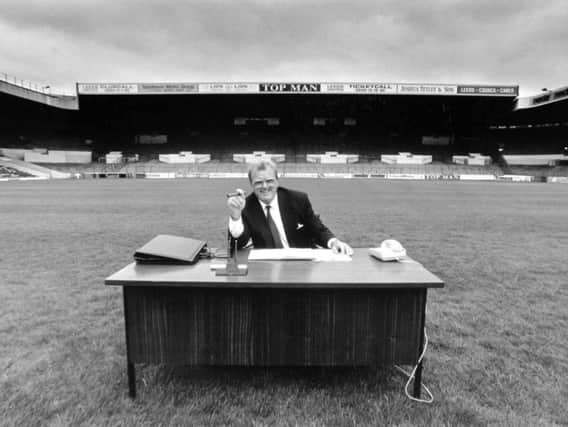 Leeds United's former managing director Bill Fotherby, photographed on the pitch at Elland Road in July 1989.