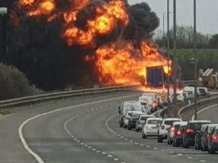 M1 lorry fire near Leeds. PIC: @Olliejb1981