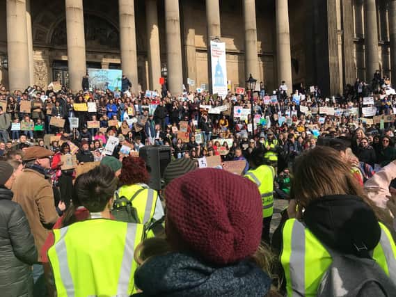Hundreds of young people attended a climate change protest in Leeds today.