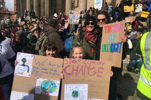 Ivy Webb and Martha Rye, both nine, attended the demonstration with their mothers Hannah Limming and Lucia Rye.