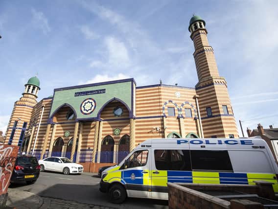 A police van parks outside Makkah Mosque in Leeds to reassure worshipers, following the Christchurch mosque attacks in New Zealand. (Danny Lawson / PA wire)