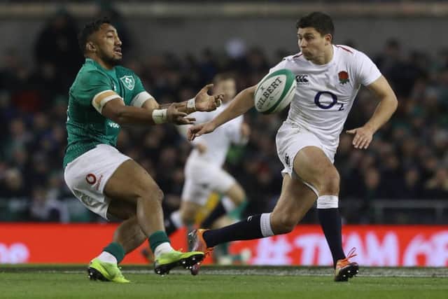 Ireland's Bundee Aki (left) and England's Ben Youngs