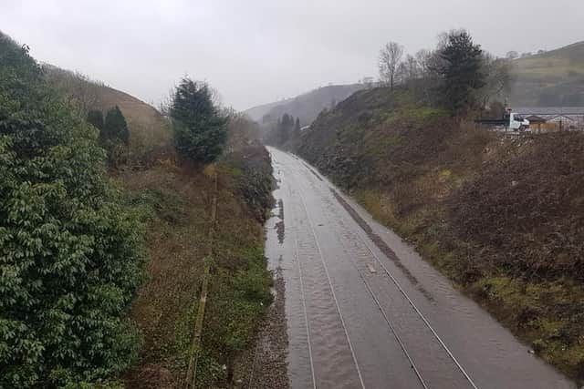The tracks are flooded at Walsden.