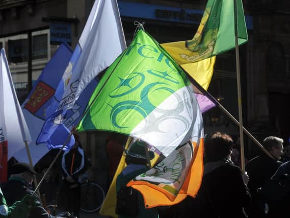 The Irish flag flies high in Leeds city centre today.