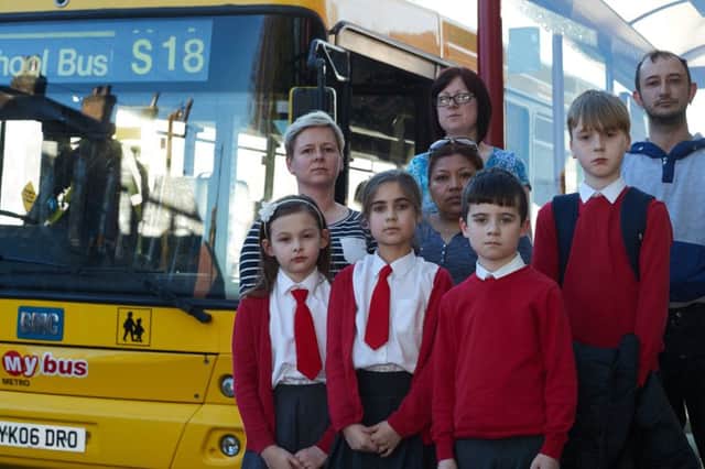 Parents fight to stop St Ignatius school bus from been scrapped.
Pictured are parents Gemma Smith, Kim Stoner, Brenda Hamer and Grant Scott with their children.