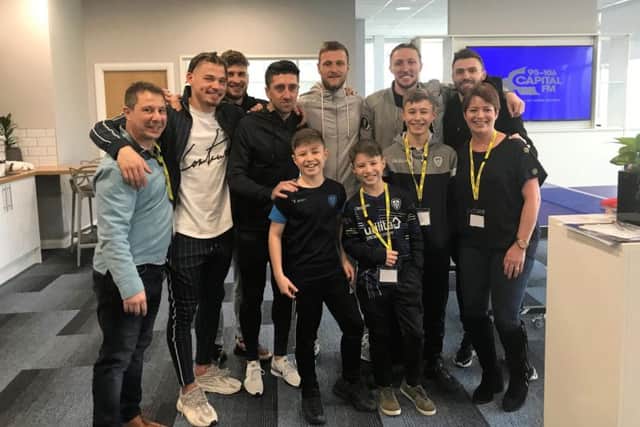 Tom Atkinson and family meet Leeds players Kalvin Phillips, Mateusz Klich, Pablo Hernandez, Liam Cooper, Luke Ayling and Stuart Dallas.