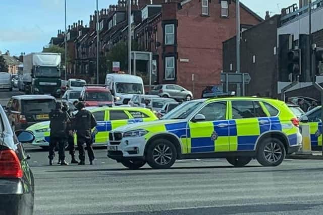 Heavy police presence in Harehills. PIC: Karina Stulga