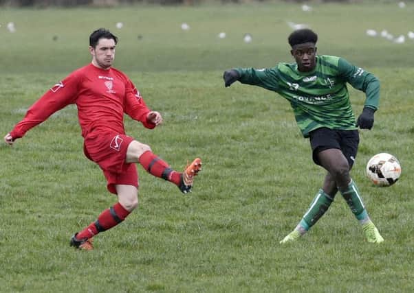 Geovannic Biaia shoots for Middleton Park during their Division 4 encounter at Shire III. PIC: Steve Riding