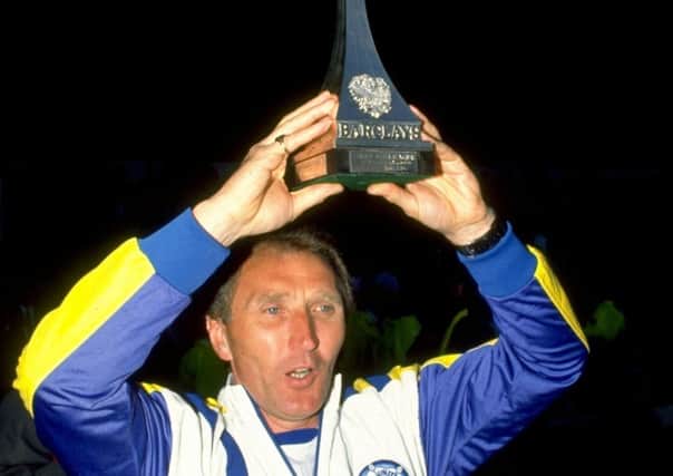 MAY 1990: Howard Wilkinson lifts the Division Two Championship trophy. PIC: Getty