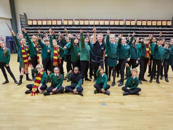 Students at Allerton High School in Leeds were put through their paces at a wand training session with Wizarding World wand choreographer Paul Harris.