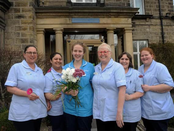 Nurses launch the Mother's Day campaign at Sue Ryder Wheatfields Hospice, Headingley, Leeds. From left to right are Liz Pallister, Sonia Hunjin, Briony Forrest, Jenny Thomson, Barbara Rhodes and Leighanne Smith. Picture by Simon Hulme.