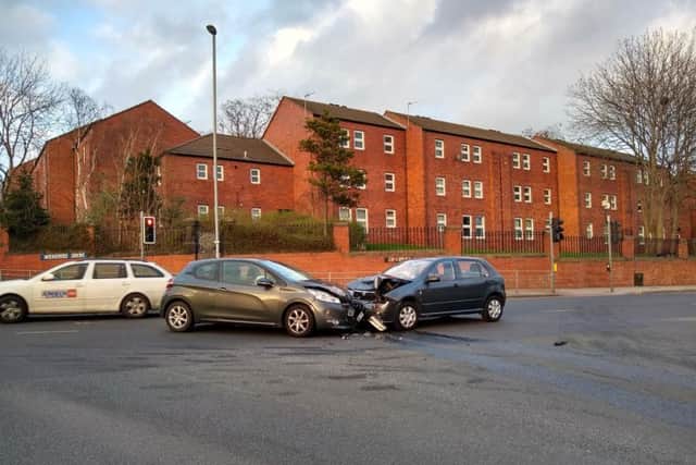 A crash at the junction of Cardigan Road and Burley Road.