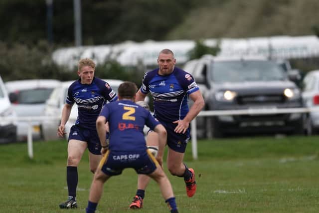 Phil Banks and Dillon Thornton try to get a Hunslet attack going. Picture submitted.